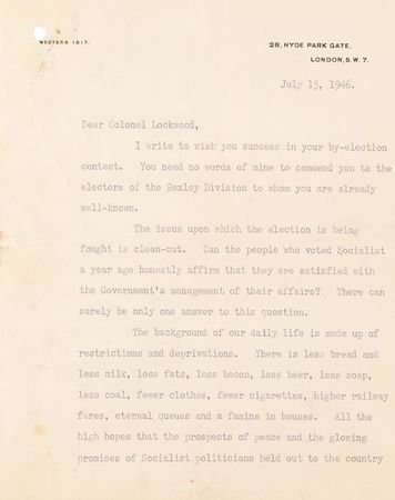 Lot #123 Winston Churchill Typed Letter Signed on the Labour Party and Socialist Politicians - Image 2