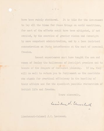 Lot #123 Winston Churchill Typed Letter Signed on the Labour Party and Socialist Politicians - Image 3