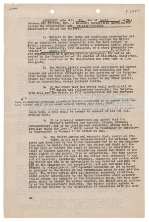 Lot #484 William Faulkner Signed Movie Contract for Gungha Din - Image 1