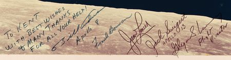 Lot #286 Apollo 8 Astronauts and Jack Swigert Signed Oversized 'Earthrise' Photograph - Image 2