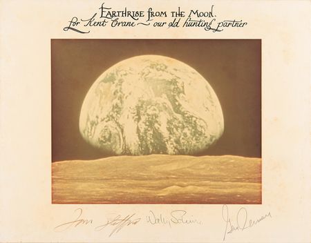Lot #318 Gene Cernan, Wally Schirra, and Tom Stafford Signed 'Earthrise' Photograph - Image 1