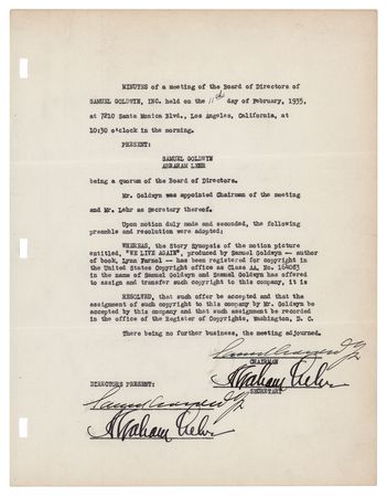 Lot #824 Movie Moguls: Irving Thalberg, Samuel Goldwyn, and Louis B. Mayer (3) Documents Signed - Image 1