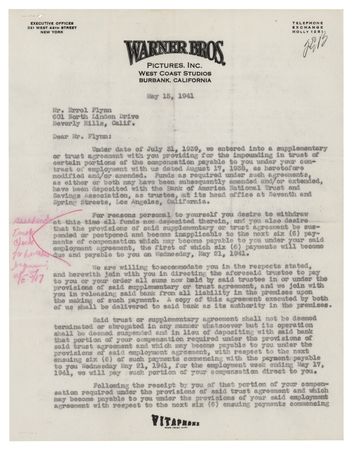 Lot #763 Errol Flynn Document Signed - Image 1