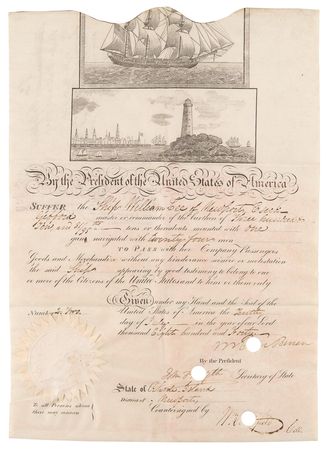 Lot #113 Martin Van Buren Signed Ship's Pass as President - Image 1