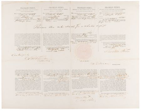 Lot #8 Franklin Pierce Document Signed as President for a 