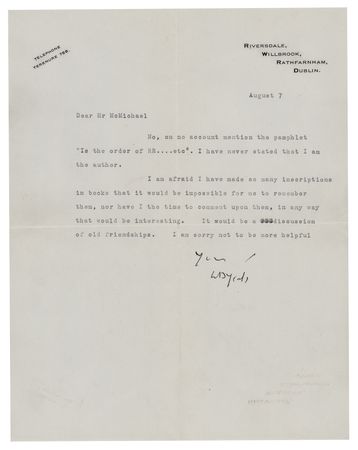 Lot #523 William Butler Yeats Typed Letter Signed - Image 1