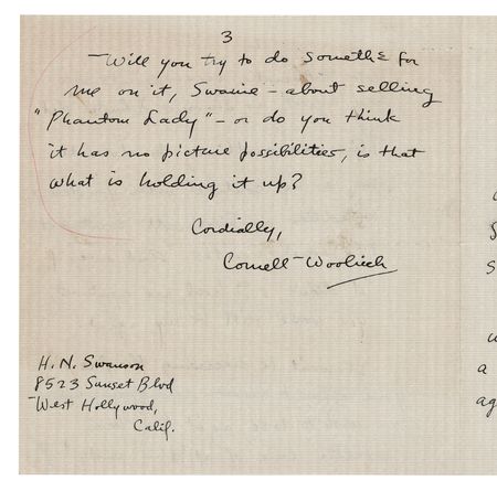 Lot #521 Cornell Woolrich Autograph Letter Signed on Phantom Lady - Image 3