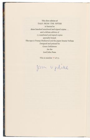 Lot #514 John Updike Signed Book - Talk From the Fifties (Ltd. Ed. #71/75) - Image 4