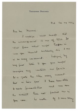 Lot #483 Theodore Dreiser Autograph Letter Signed - Image 1