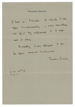 Lot #483 Theodore Dreiser Autograph Letter Signed - Image 3