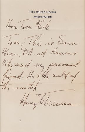 Lot #16 Harry S. Truman Autograph Letter Signed as President to Associate Justice Tom C. Clark - Image 2