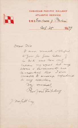 Lot #494 Rudyard Kipling Autograph Letter Signed - Image 2