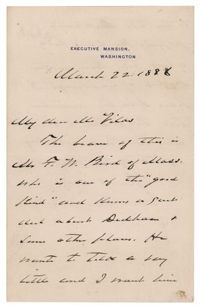 Lot #31 Grover Cleveland Autograph Letter Signed as President to the Postmaster General, Asking for Advice on a Nomination - Image 1