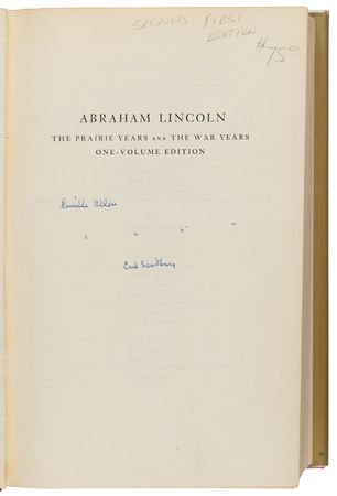 Lot #505 Carl Sandburg Signed Book - Abraham Lincoln: The Prairie Years and the War Years - Image 4