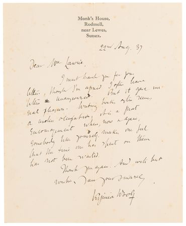 Lot #452 Virginia Woolf Extraordinary Autograph Letter Signed: 