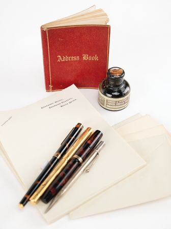 Lot #473 Agatha Christie's Handwritten Address Book, Fountain Pens, Inkwell, and Greenway House Stationery - Image 1