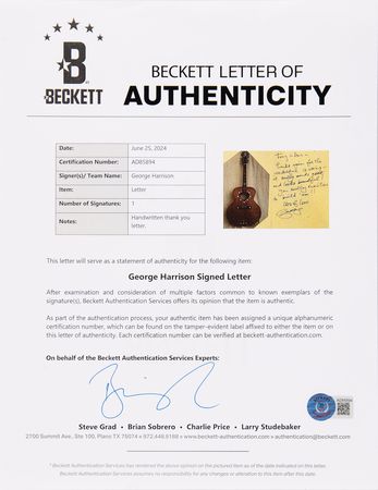 Lot #534 Beatles: George Harrison Autograph Letter Signed to Luthier Tony Zemaitis - Image 5