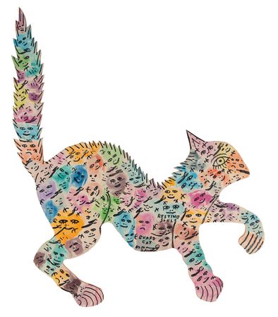 Lot #365 Howard Finster Original 'Guard Cat' Artwork - Image 1