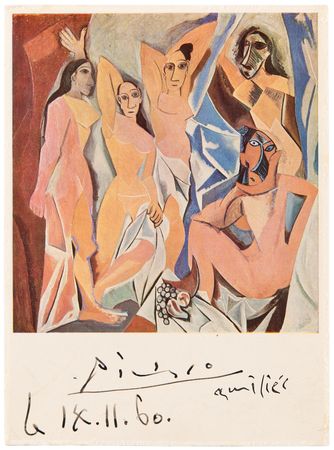 Lot #350 Pablo Picasso Signed Postcard - 'Les Demoiselles d'Avignon' - Image 1