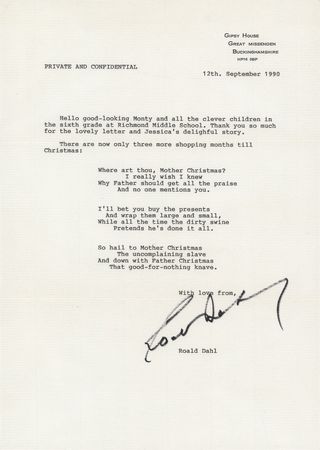 Lot #477 Roald Dahl Typed Letter Signed