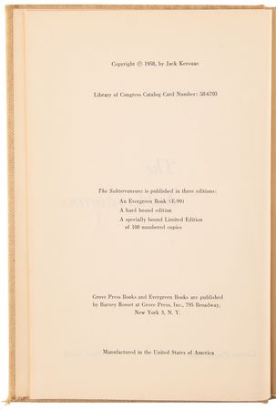 Lot #455 Jack Kerouac: The Subterraneans (First Edition) - Image 3