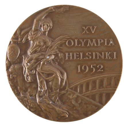 Lot #3075 Helsinki 1952 Summer Olympics Bronze Winner's Medal and Pin - Image 1