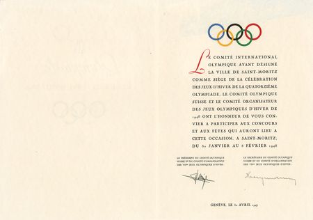 Lot #3349 St. Moritz 1948 Winter Olympics Organizing Committee Invitation to Participate - Image 2