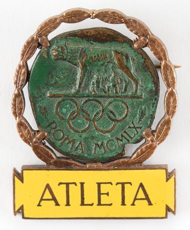 Lot #3233 Rome 1960 Summer Olympics Athlete's Badge for Hungarian Fencer Tamás Mendelényi - Image 1