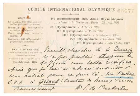 Lot #3306 Pierre de Coubertin Autograph Letter Signed - Image 1