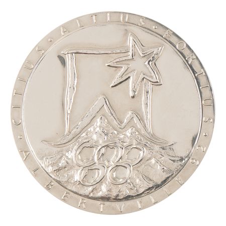 Lot #3158 Albertville 1992 Winter Olympics Chrome-Plated Steel Participation Medal - Image 2
