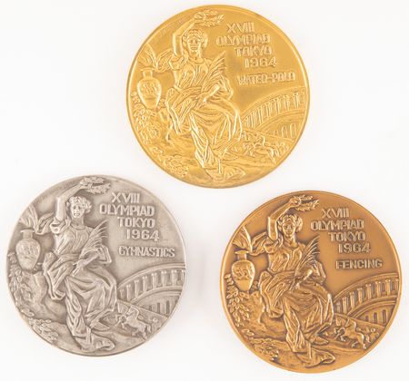 Lot #3084 Tokyo 1964 Summer Olympics Collection of (3) Winner's Medals: Gold, Silver, and Bronze - Image 1