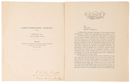 Lot #3307 Pierre de Coubertin Signed Booklet from the 21st IOC Session, Rome - Image 3
