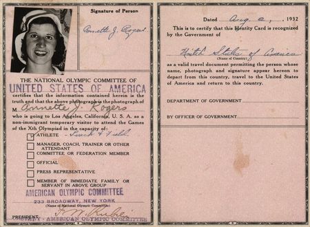 Lot #3334 Los Angeles 1932 Summer Olympics Identity Card for Gold Medalist Annette Rogers - Image 2