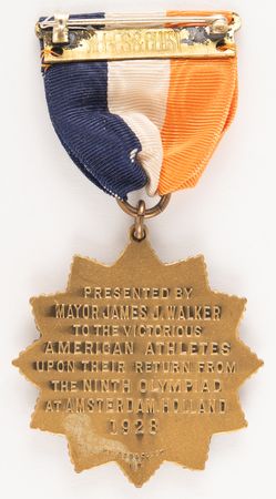 Lot #3222 Amsterdam 1928 Summer Olympics Athlete's NYC Celebration Badge - Image 2