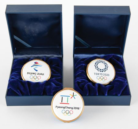 Lot #3382 Pyeongchang 2018, Tokyo 2020, and Beijing 2022 Olympics (3) Halcyon Days Enamel Boxes - From the Collection of IOC Member Phillip W. Coles - Image 1