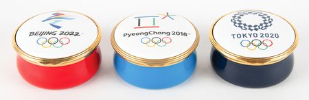 Lot #3382 Pyeongchang 2018, Tokyo 2020, and Beijing 2022 Olympics (3) Halcyon Days Enamel Boxes - From the Collection of IOC Member Phillip W. Coles - Image 2