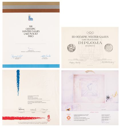 Lot #3176 Winter Olympics Participation Diplomas (4) for Lake Placid 1932, Lake Placid 1980, Sarajevo 1984, and Albertville 1992 - Image 1