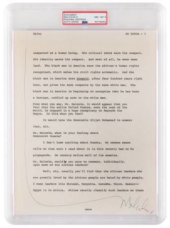 Lot #343 Malcolm X Signed Page for Alex Haley’s 1963 Playboy Interview on Black Identity - PSA NM-MT 8 - Image 1