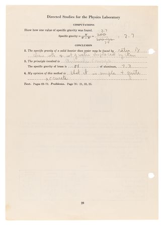 Lot #74 John F. Kennedy Choate Physics Lab Handwritten and Signed Worksheet (c. 1935), with a Physics Lab Page by Lem Billings - Image 4
