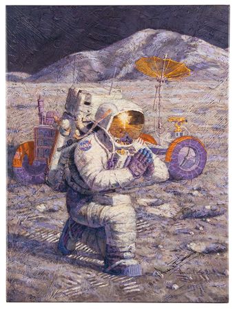 Lot #566 Alan Bean Signed Canvas Giclee Print: 'We Came in Peace for All Mankind' (Ltd. Ed. #57/75) - Image 1