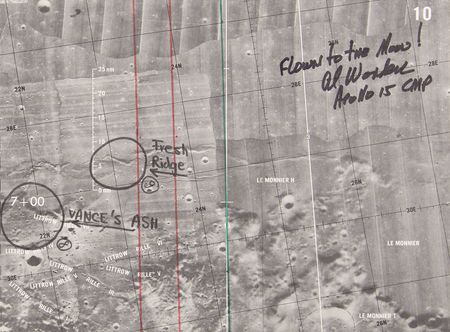 Lot #551 Apollo 15 Flown Lunar Map Plate Signed by Al Worden: 