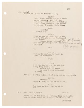 Lot #627 Ayn Rand Hand-Annotated Pages (3) from Her Screenplay for 'The Fountainhead' - Image 3