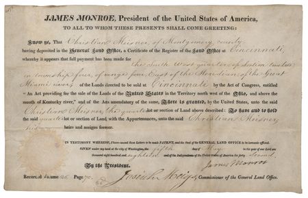 Lot #223 James Monroe Document Signed as President - Image 1