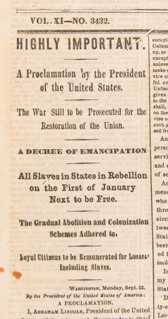 Lot #212 Abraham Lincoln: First Printing of the Preliminary Emancipation Proclamation in the New York Times (September 23, 1862) - Image 2