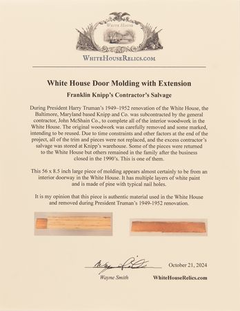 Lot #93 White House Doorway Molding with Original Multi-Layered Paint and Extension Piece Relic - Image 5