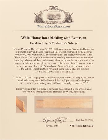 Lot #94 White House Doorway Molding with Original Multi-Layered Paint and Extension Piece Relic - Image 5