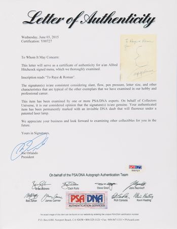 Lot #761 Alfred Hitchcock Signed Self-Portrait Sketch - Image 3