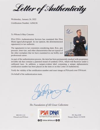 Lot #345 Elon Musk Signed Photograph - Image 3
