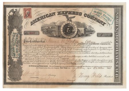 Lot #503 Henry Wells and William Fargo Signed American Express Company Stock Certificate - Image 1