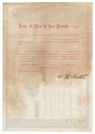 Lot #503 Henry Wells and William Fargo Signed American Express Company Stock Certificate - Image 2